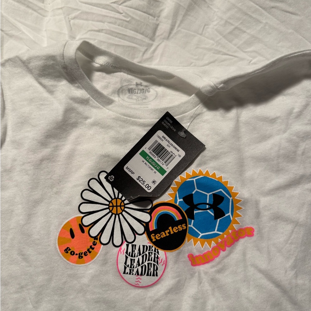 Under Armour White Kids Short Sleeve Tee with Colorful Graphics